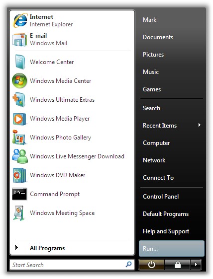 Windows Vista Start Menu With Run